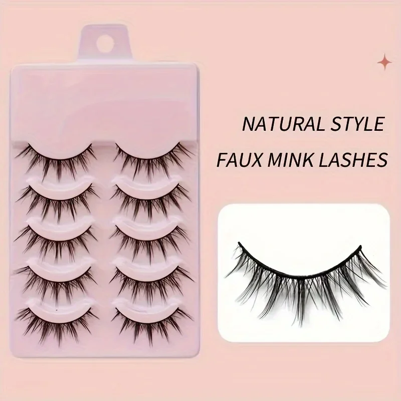 5-Pairs Fluffy & Soft 3D Cross Style False Eyelashes - Natural Look, Enhances Makeup, Lightweight, Reusable Lashes Set