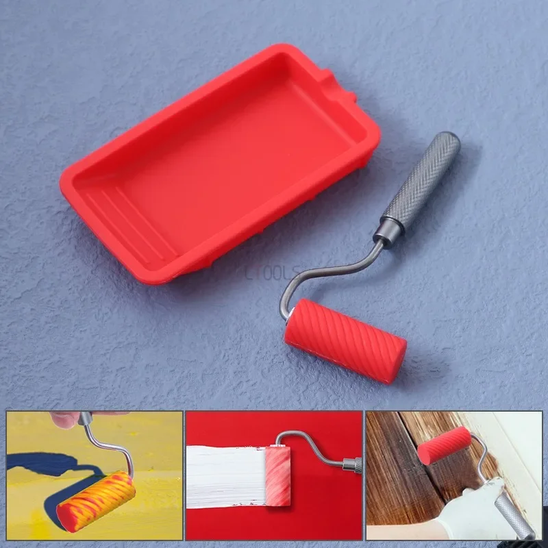 Juego de cepillos de látex lavable, bandeja reutilizable, rodillo de silicona, aplicador de pegamento para carpintería, contenedor de pintura para colorear muebles