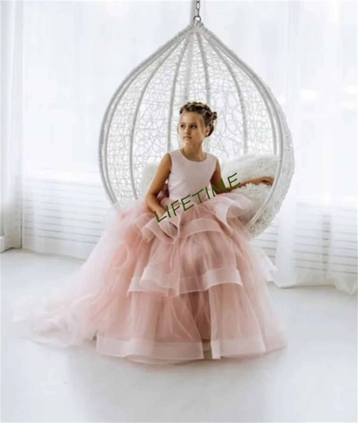 

Blush Tulle Flower Girl Dress Ball Gown Wedding Party Junior Bridesmaid Dress Child Birthday Gown First Communion Dress 1-16T