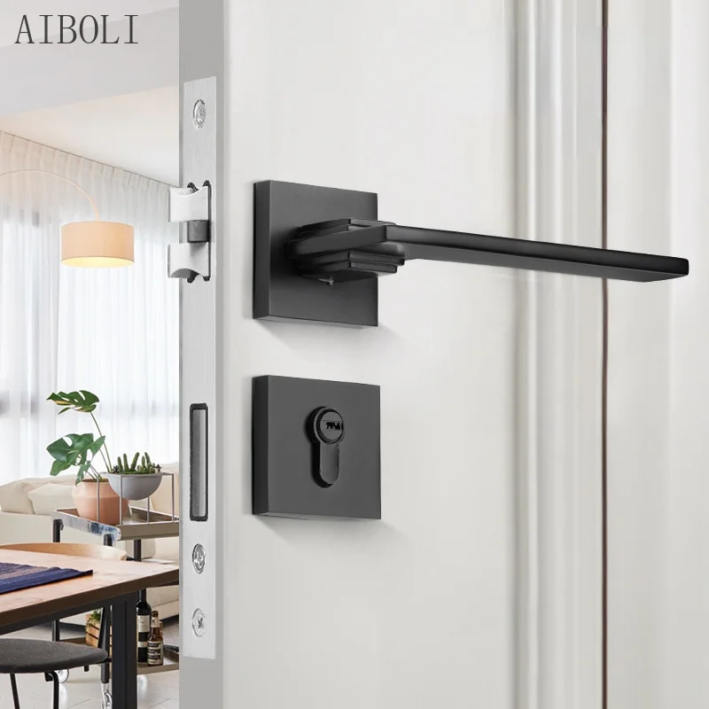 

Black Modern Split Lock Indoor Bedroom Room Door Lock Zinc Alloy Split Handle Lock Magnetic Silent Door Lock