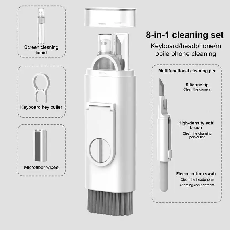 Phone Cleaning Kit 8 In 1 Headphone Cleaning Kit Earbuds Cleaning Kit Multi-Function Keyboard Cleaning Brush For Earbuds Camera