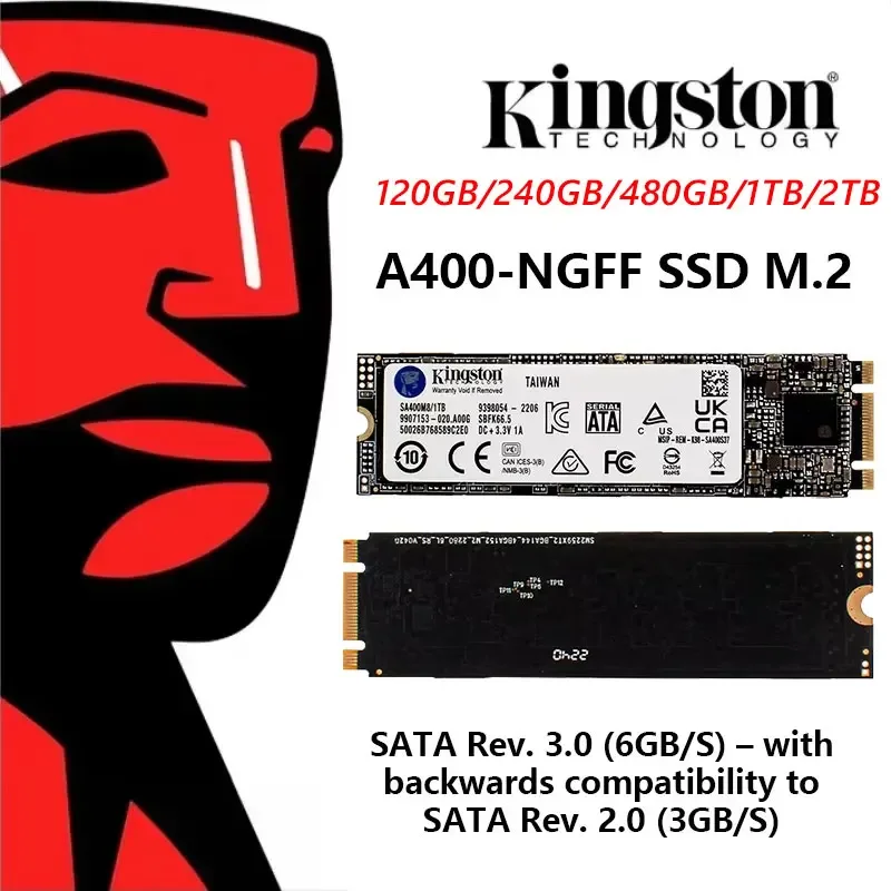 Unidad de Estado Sólido Interna Kingston A400-NGFF SSD M.2 2280 de 2 TB, 1 TB, 480 GB, 240 GB, 120 GB, Discos Duros SATA M.2 SSD para Computadora Portátil y de Escritorio