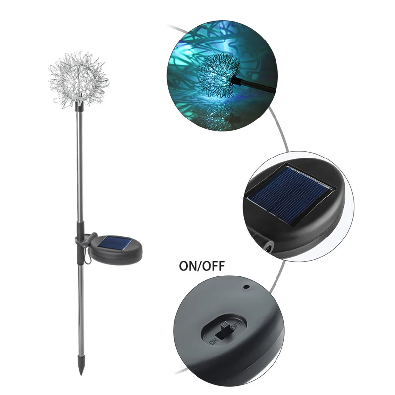 4/2 pçs led luz solar dandelion flor bola ao ar livre impermeável jardim rua gramado estacas lâmpadas de fadas corda quintal arte decoração