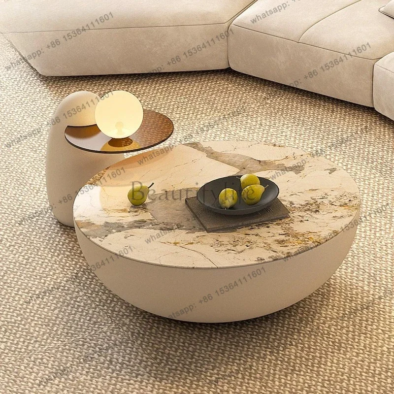 

yj5 Italian minimalist slate coffee table living room high-end modern light luxury cream style round coffee table combination