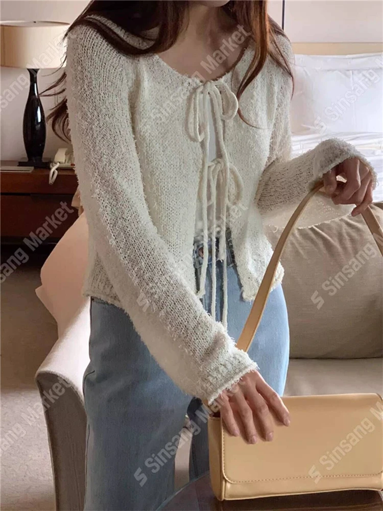 Colorfaith SWC6768JX New 2024 Chic Vintage Elegant Korean Fashion Wild Knitting Cardigans Women Autumn Winter Sweaters Mini Tops