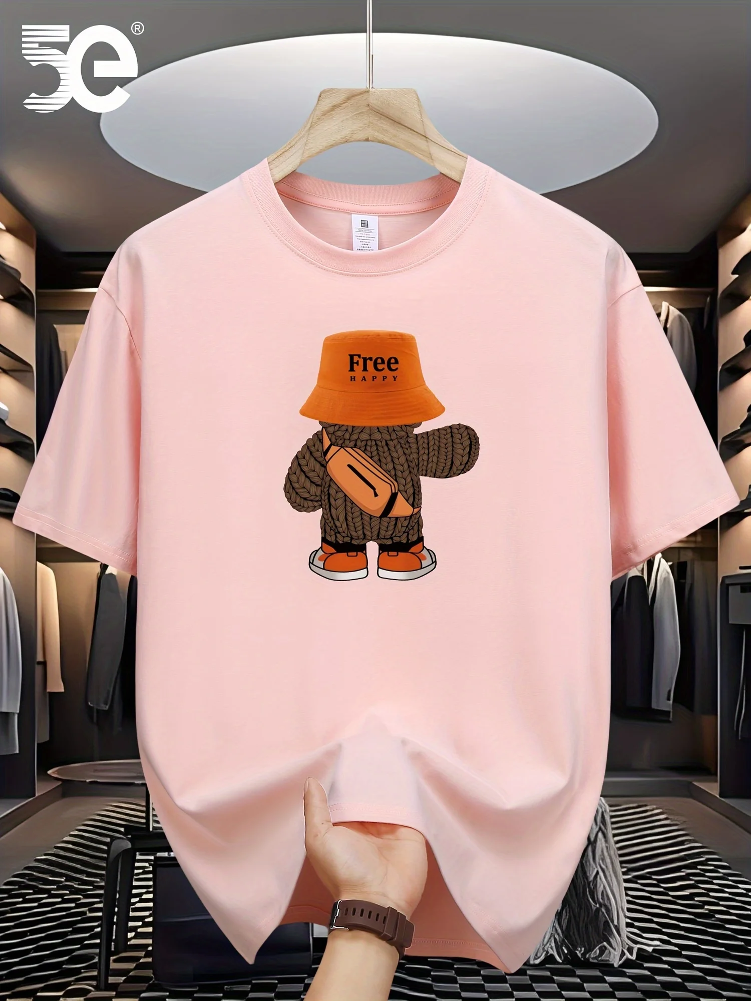 Summer men\'s 100% pure cotton sports casual loose fit plus cartoon pattern printed comfortable round neck short sleeved T-shirt