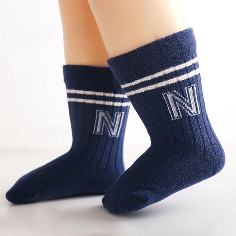 Simple Letter Baby Socks Spring Autumn Newborn Cotton Sock Cute Solid Color Striped Kids Boy Girl Sport Socks