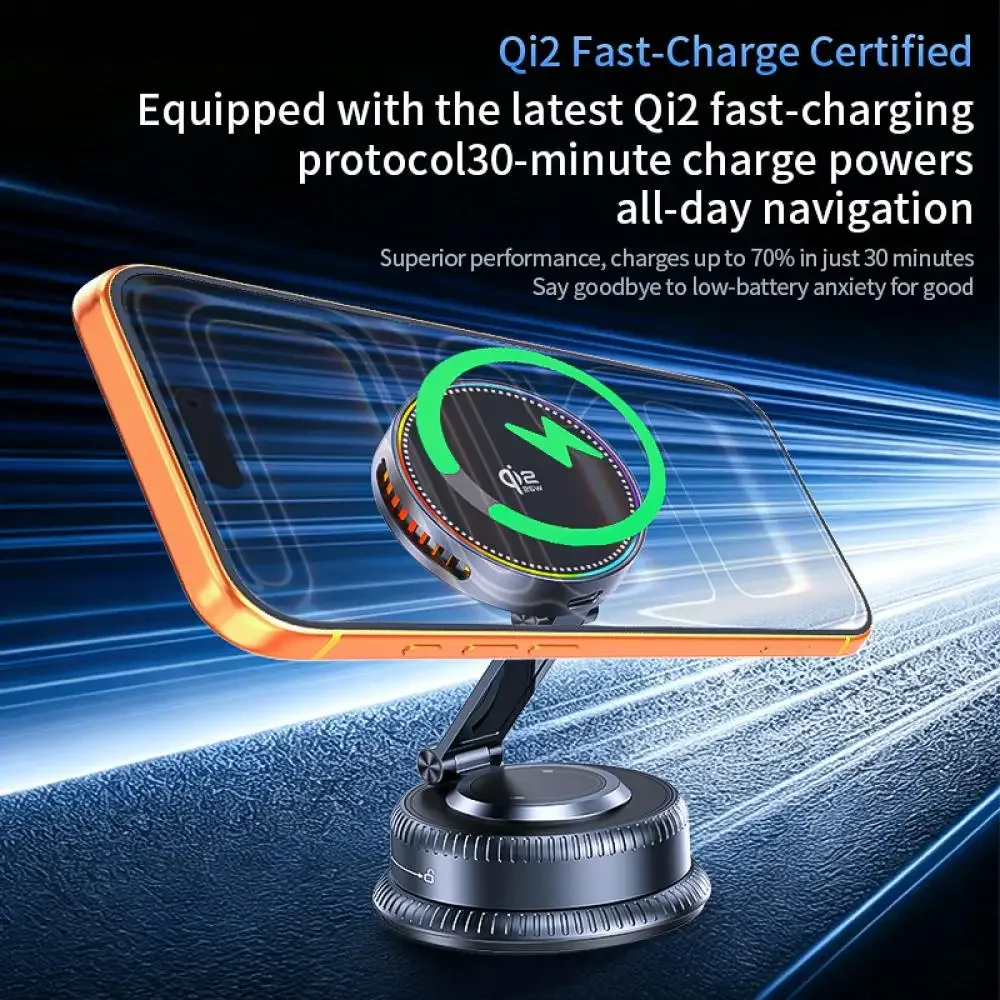 QI2.2 25W Magnetisches kabelloses Autoladegerät, 360-Grad-drehbare Autotelefonhalterung mit Vakuumsaugnapf für iPhone 17 Pro Max – Detail 3