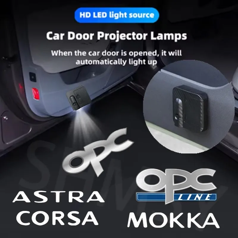 2 Peças Lâmpada Projetora LED para Carro, Luz de Boas-Vindas para Porta, Acessórios para Zafira OPC Line Meriva Junior Mokka Vivaro GTC VXR ASTRA