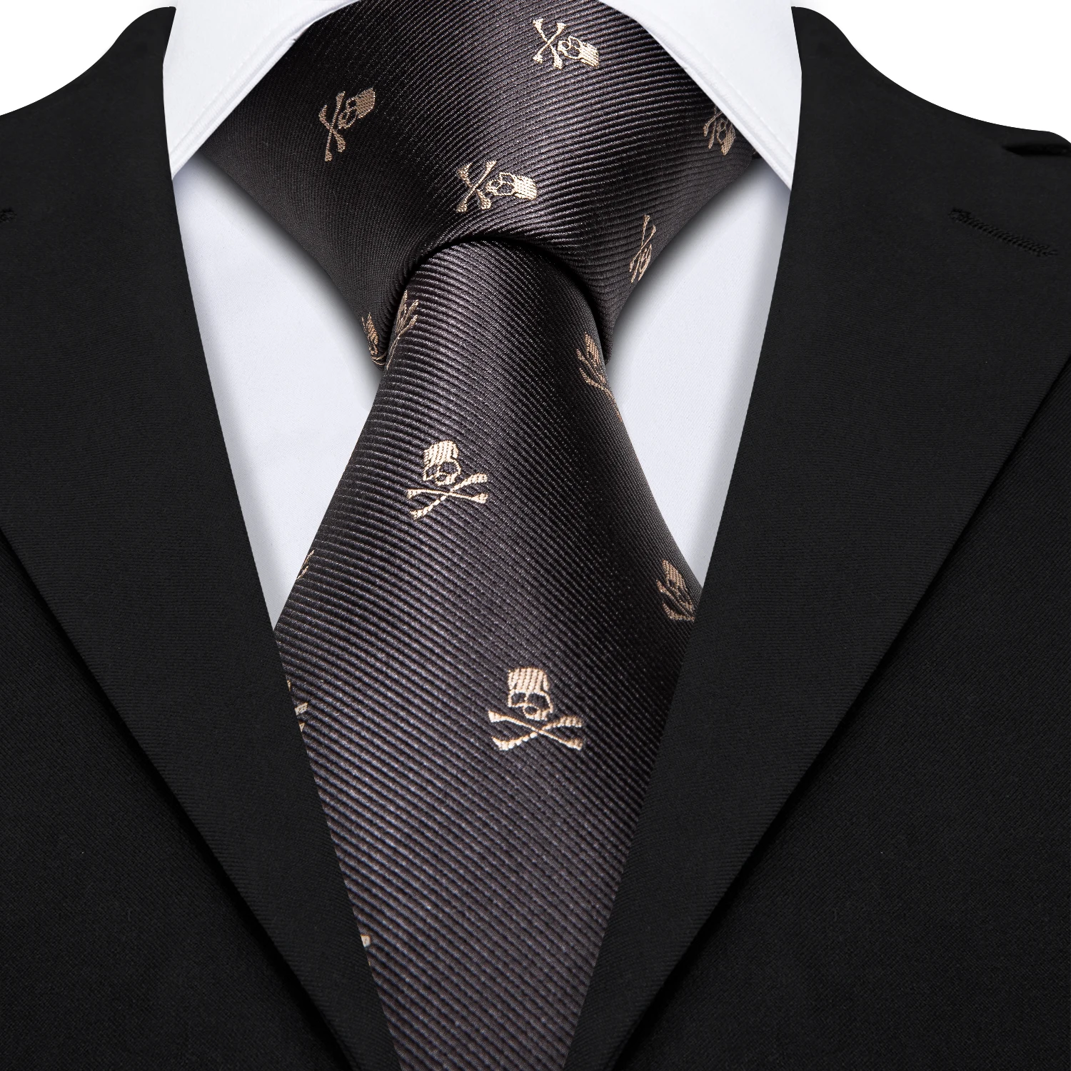 Brown Skull Fashion Men Tie Necktie Gravat Handkerchief Cufflinks Set Silk Ties For Men Suit Party  Business Gift Barry.Wang