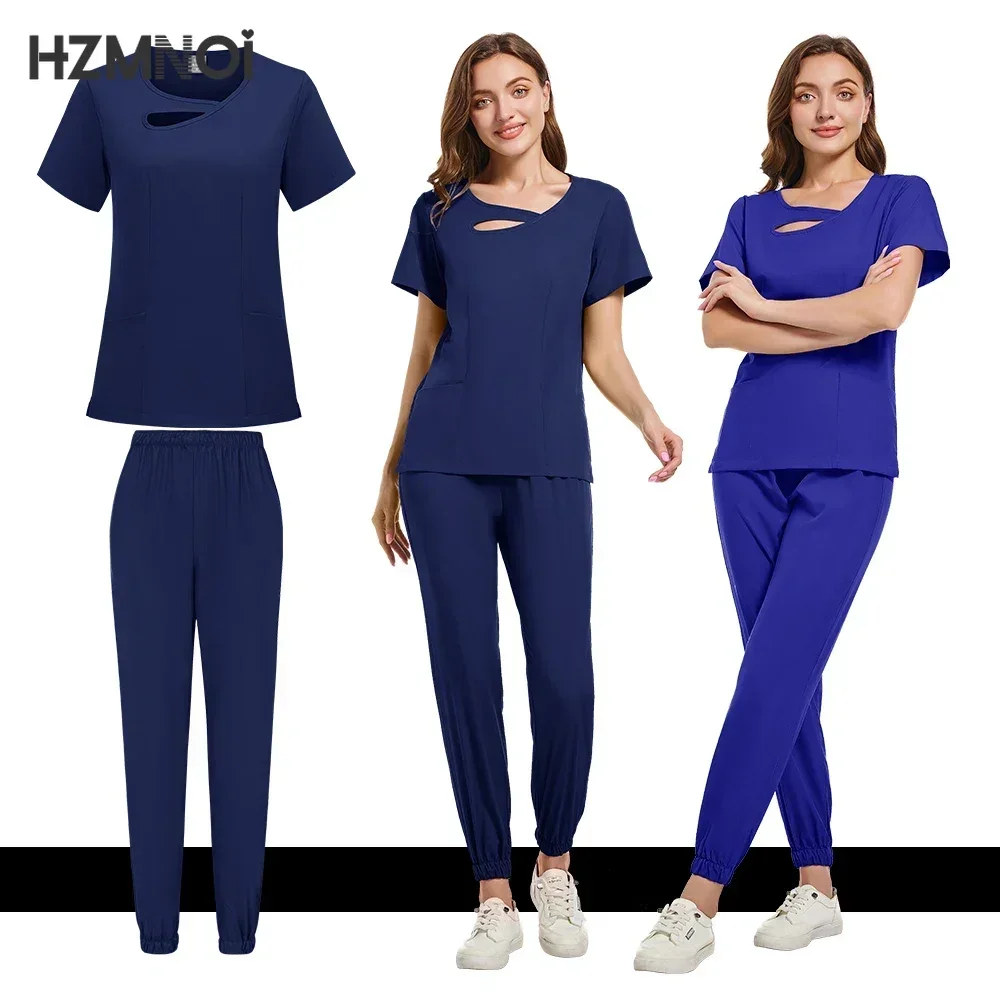 Conjuntos de uniformes de enfermeira elastano rayon spa uniforme feminino enfermeira médica esfrega médico blusa conjuntos de terno esfrega conjunto de enfermeira