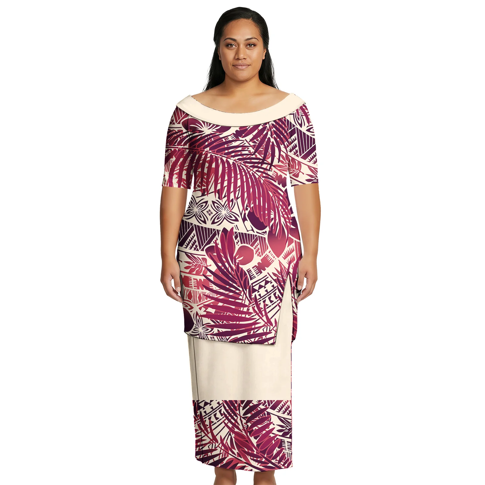 Ethnic Style Custom Lady Wear Samoan Women Elegant Clothes Polynesian Top and Maxi Skirts Suit Aloha Dress Set Puletasi Ladies