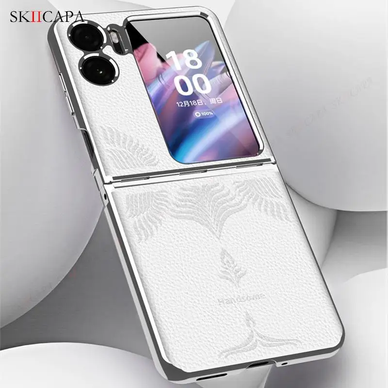 Leather Emboss Plating Phone Case For Oppo Find N2 Flip Electroplated Shockproof Cover For OPPO Find N2 Flip Lens Protect Cover image 4