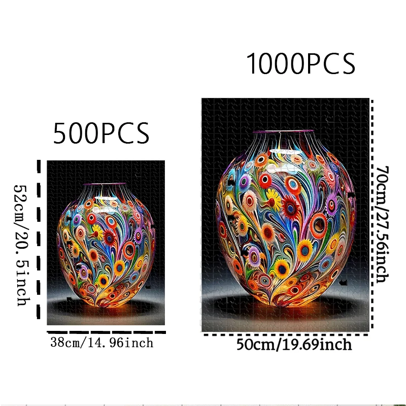 Vase, Colorful Pattern Puzzle 500pcs/1000pcs Adult Puzzle - Interactive Family Game, College Roommate Interaction - Brain Chal image 3