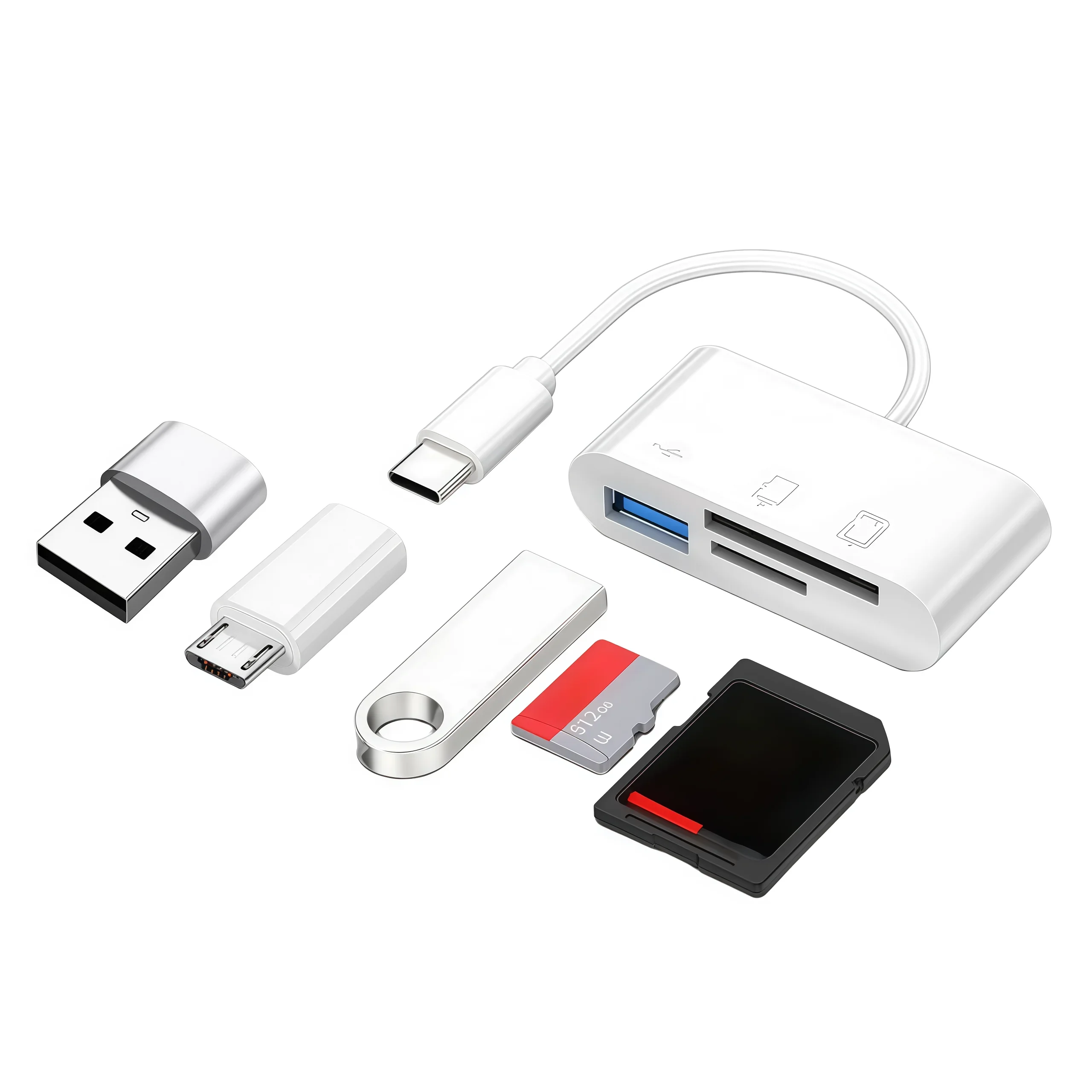 HUB Three-in-One Card Reader, USB C Adapter C to Micro Suitable for Storage Card Reader, Office Game Smartphone Computer Noteboo