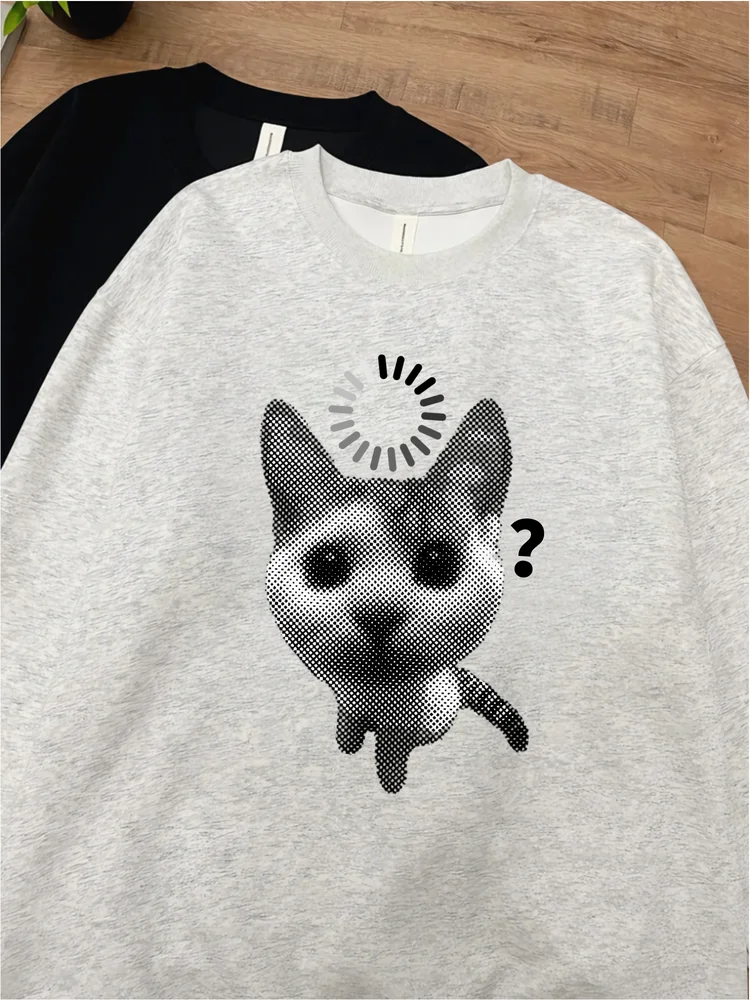 Cute  Dog Print round Neck Sweatshirt Loose Fit Pure Cotton Men's Shirt for Commuting And Daily Wear Long Sleeve Sweatshirt