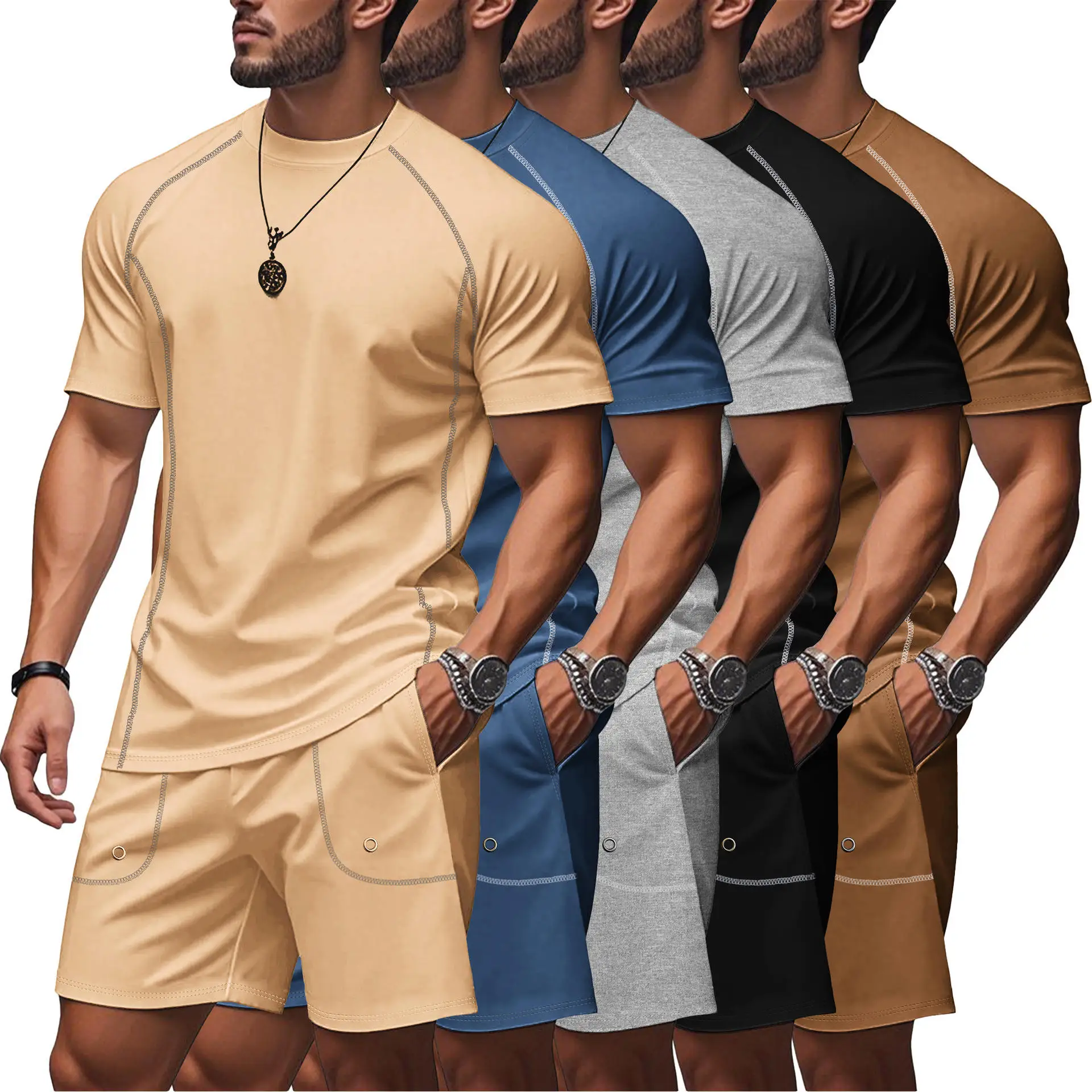 

Men's Summer Loose Casual Sports Quick Dry Short Sleeve T-Shirt And Shorts Set Lightweight Breathable Comfortable Men's Wear