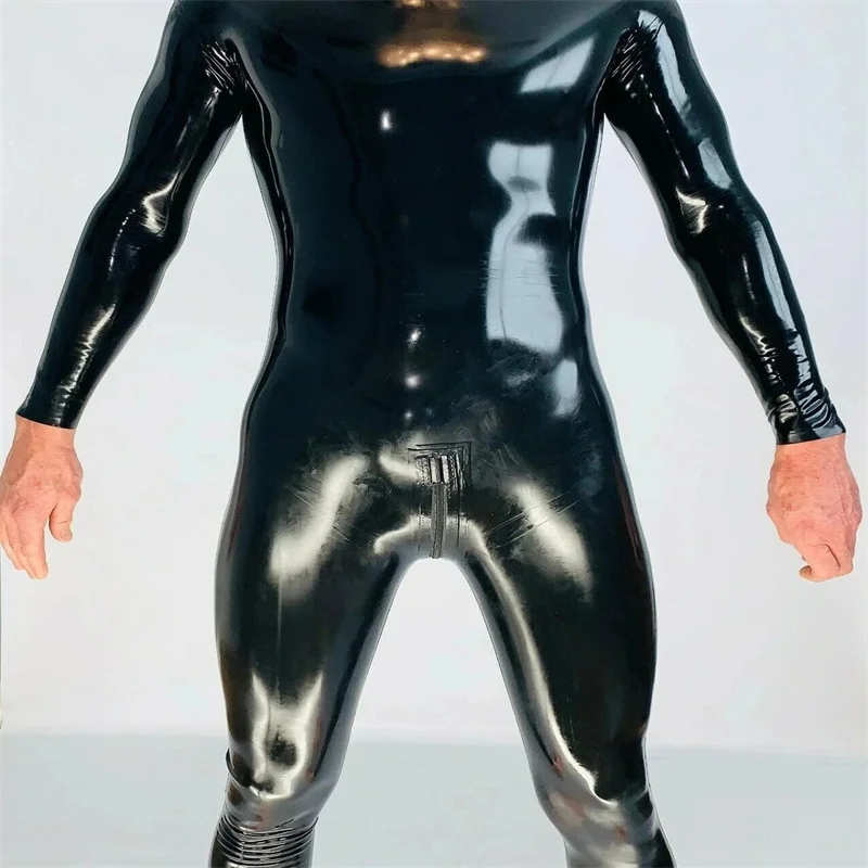 

Neck Entry Latex Catsuit Handmade with Crotch Zip Rubber Bodysuit Club Party Customize .4mm