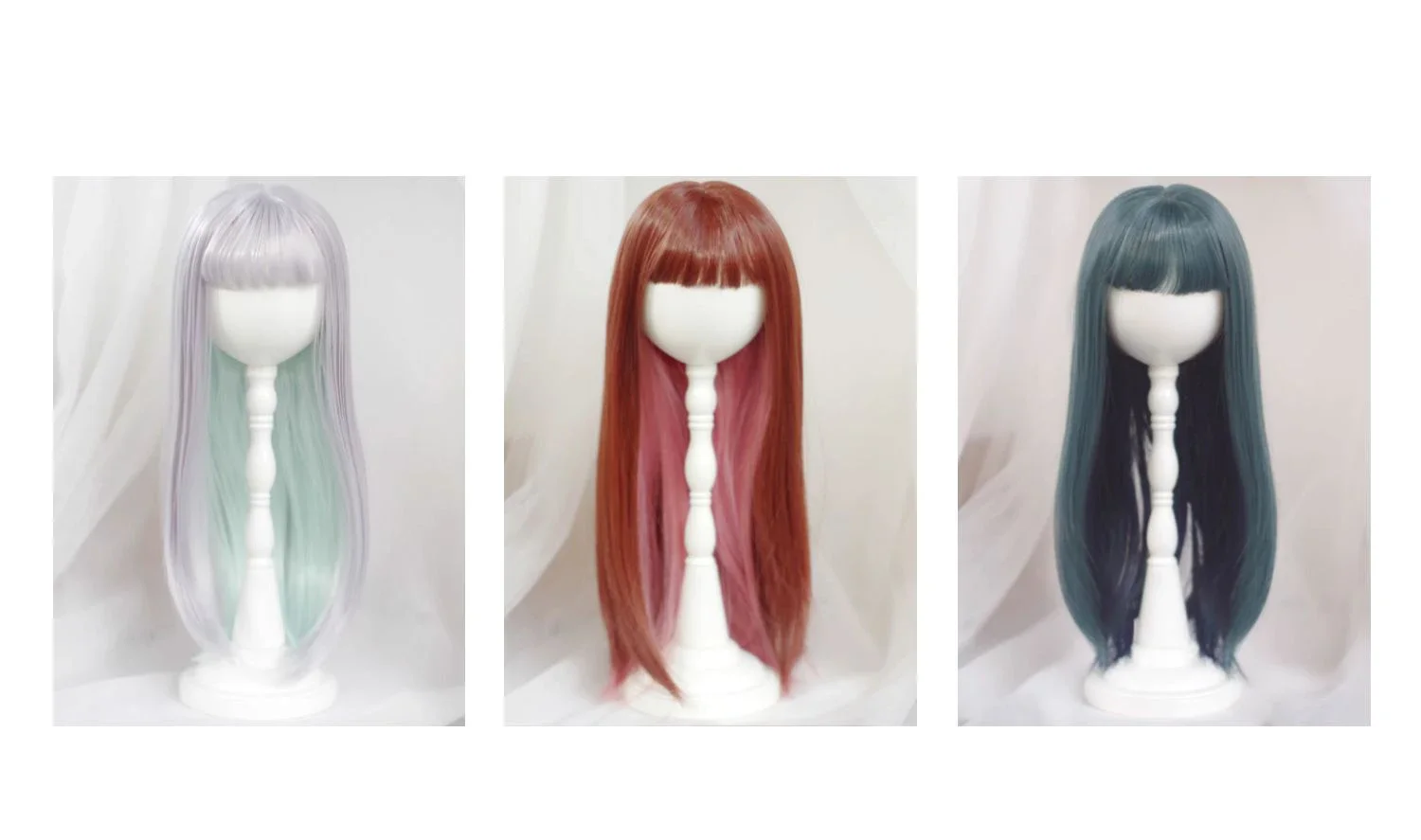 

D09-P385 children handmade toy 1/6 1/4 1/3 bjd doll wig High temperature silk red Two tone inward curved long straight hair 1p