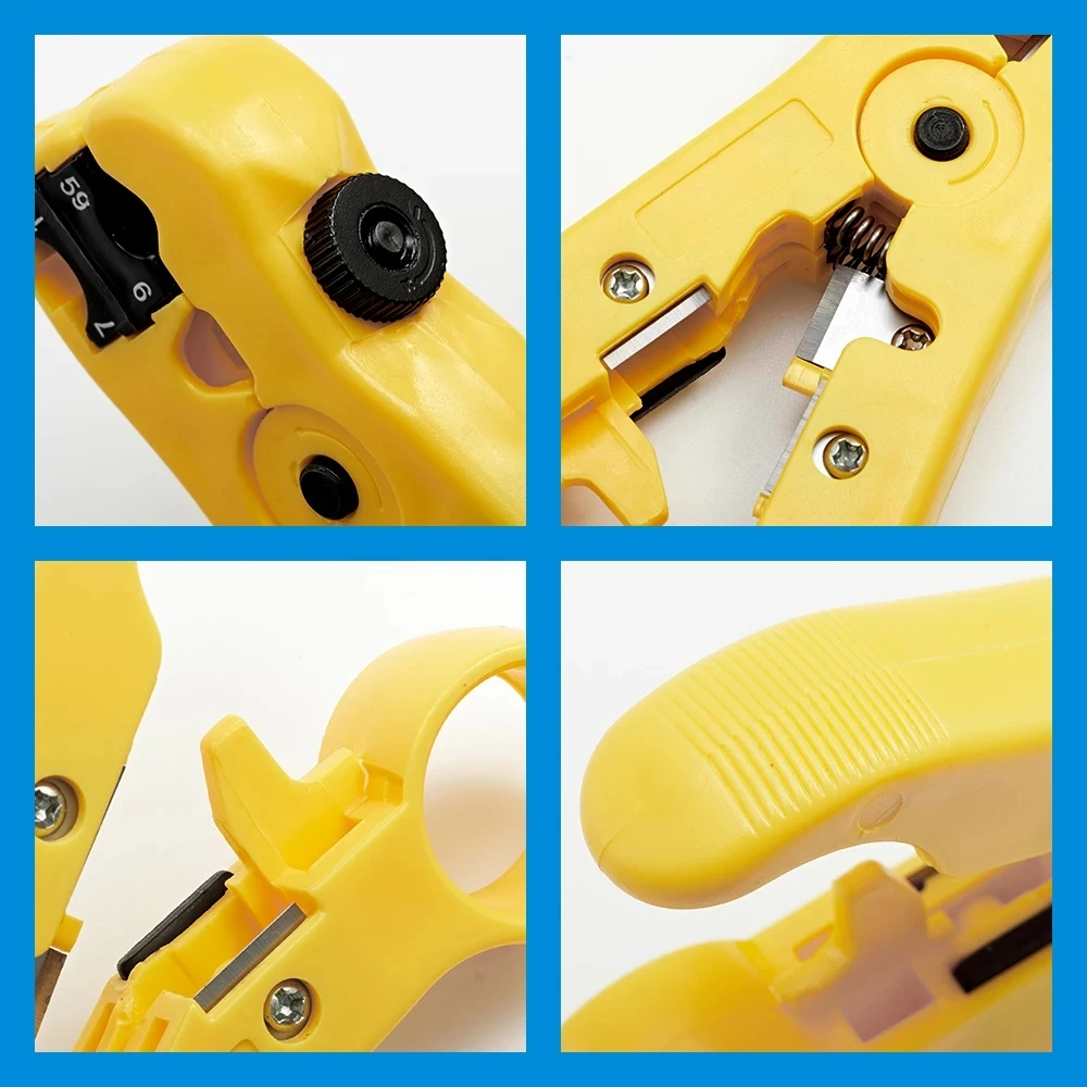 Multifunctional Wire Pliers Yellow Rotary Wire Stripper Adjustable Distance STP/UTP Network Cable Coaxial Wire Stripper Tool