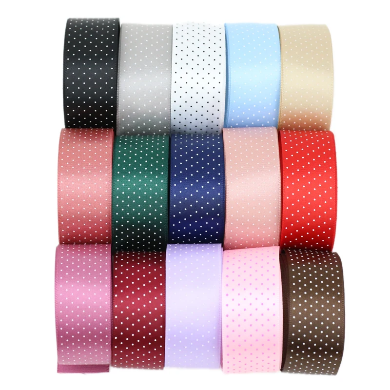 (25 yards/lot) Small Dots Printed Satin ribbon lovely series ribbons wholesale