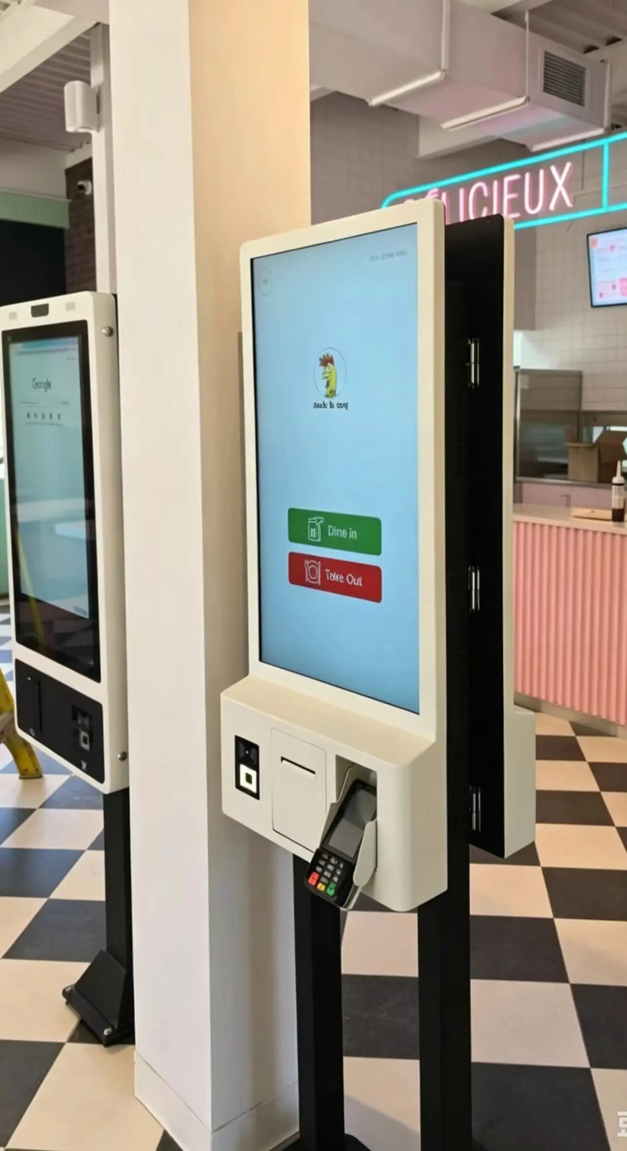 Floor Standing Dual Screen Self Ordering Kiosk Touch Screen Self Service Payment Kiosk for QSR Restaurant