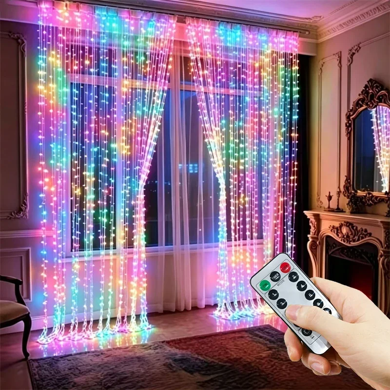 Curtain String Lights 6m/4m/3m USB Plug 8 Lighting Modes LED Lights with Remote Control Indoor Fairy Garden Christmas Decoration