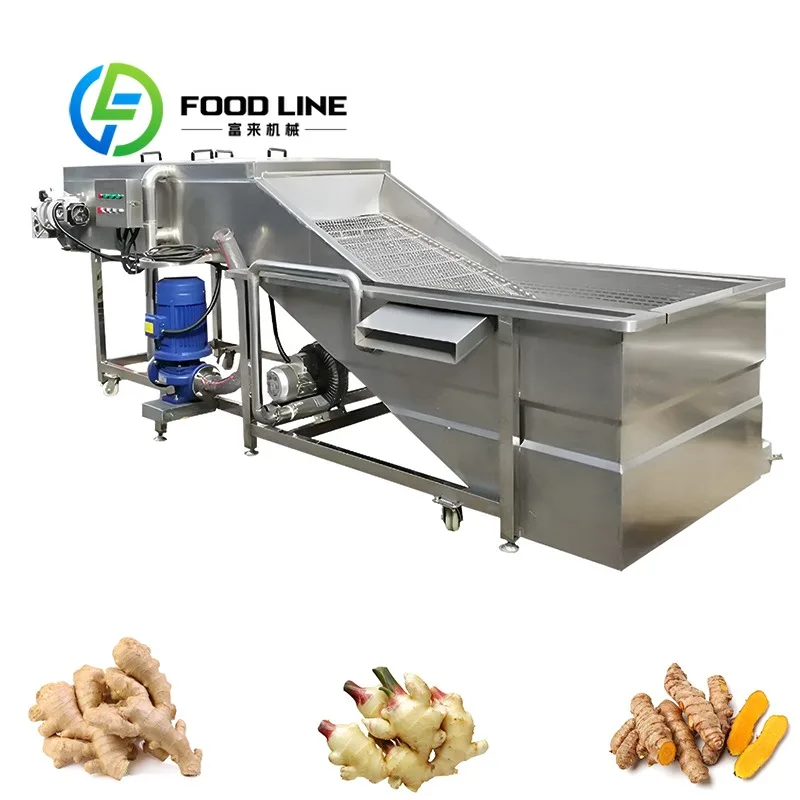 High-pressure spray ginger washing machine, special ginger washing equipment for food factories, continuous operation
