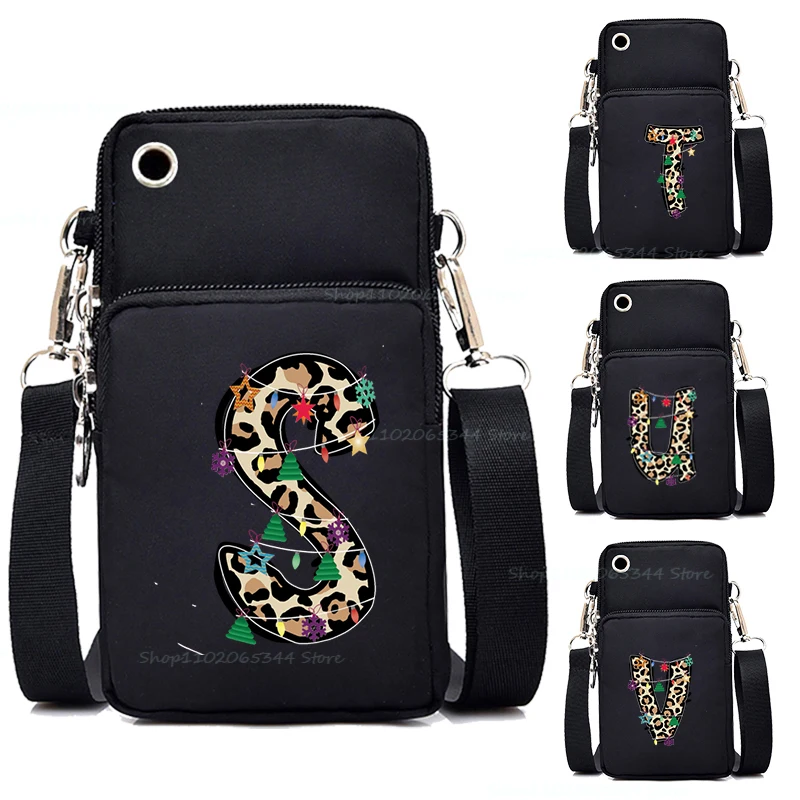 Small Shoulder Bags Christmas Leopard Print Alphabet A-Z Women Mini Mobile Phone Bags Female Vintage Letter New CrossBody Bag