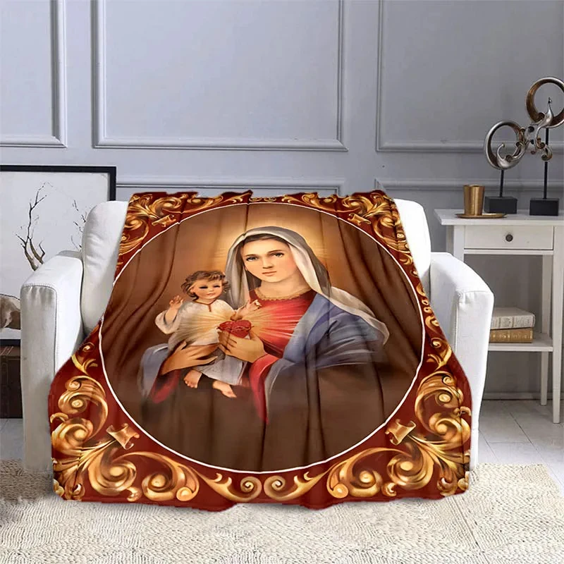 Jesus and The Virgin Mary Print Blanket Faith Religious Blanket Soft Warm Throw Blanket Sofa Bedding Birthday Gifts Blanket