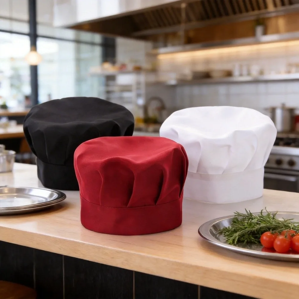 Baker White Chef Hat Flat Top Mushroom Shape Cook Cap Hundred Fold Kitchen Hat Restaurant