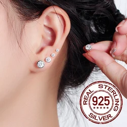 CWWZircons Sterling Silver 925 Classic Bezel Setting Round Cubic Zircon Stud Earrings for Women 4 Size Simple Jewelry Gift SE016