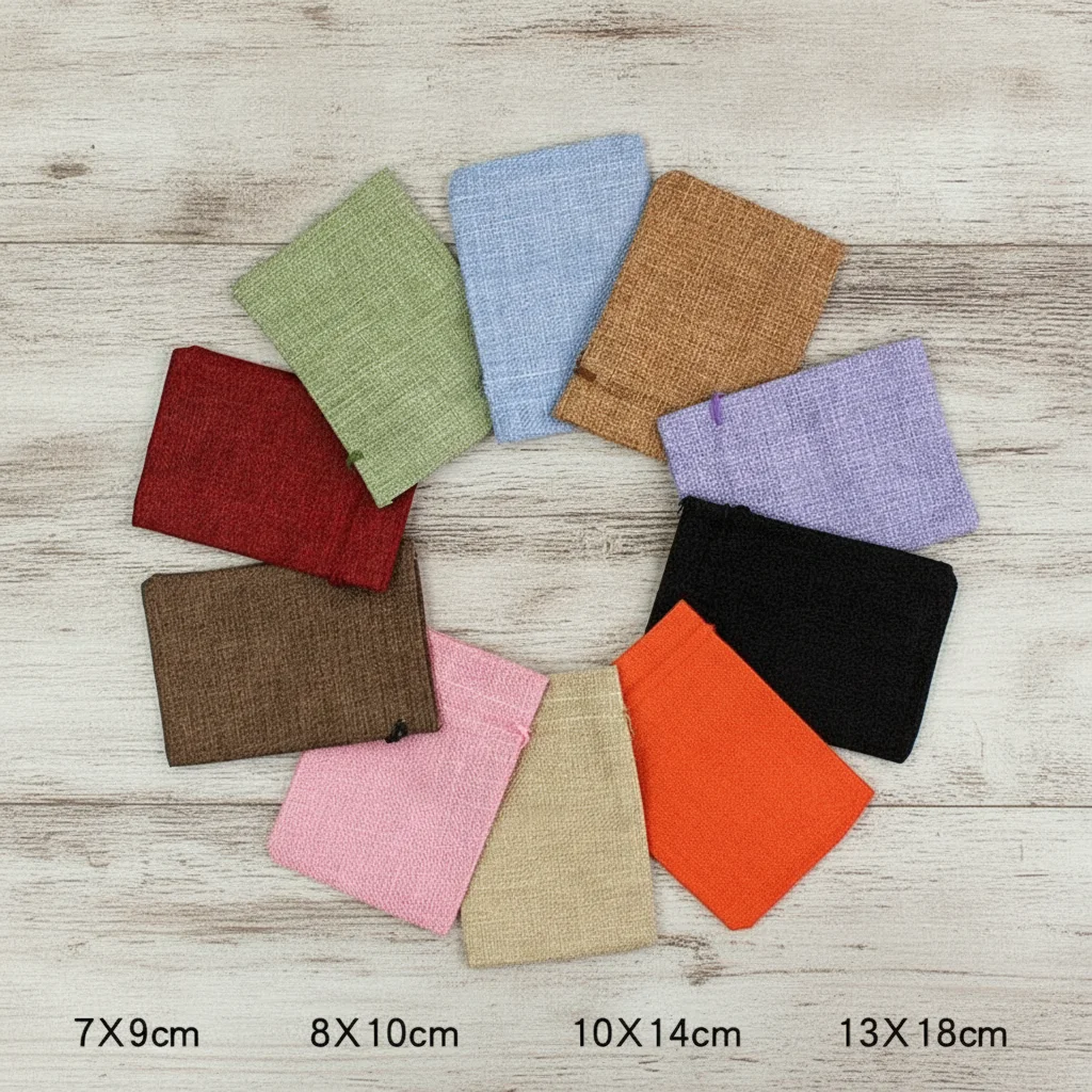 10/50pcsLot Drawstring Natural Burlap Bag Jute Gift Bags Multi Size Jewelry Packaging Wedding Bags with Candy Bag Wholesales