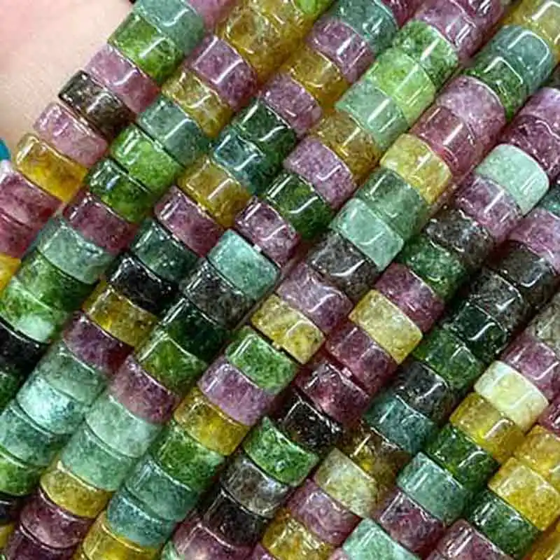 Rondelle Natural Stone Chalcedony Tourmaline Color 3x6MM Flat Round Spacer Beads for Jewelry Making DIY Bracelet  Accessories