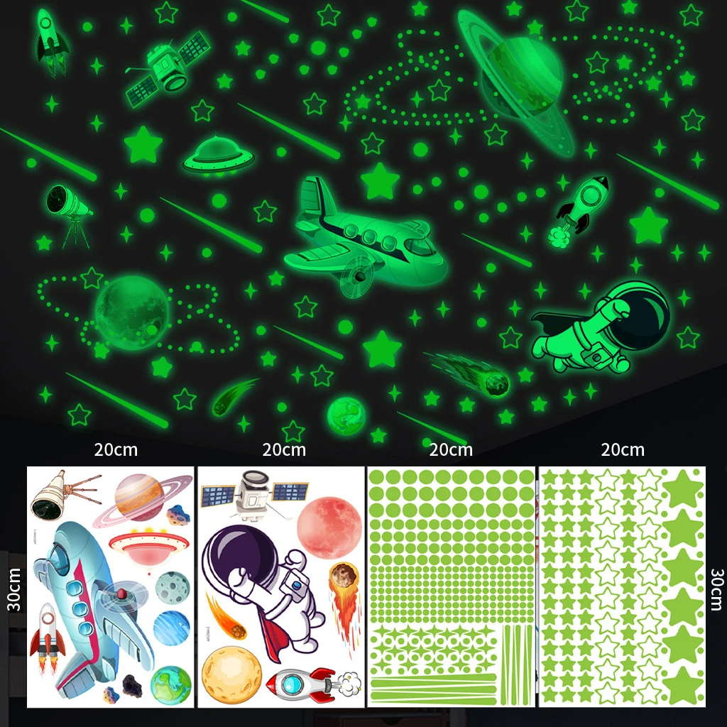 Glow in The Dark Stars Wall Stickers Glowing Stars for Ceiling Luminous Planet Spaceship Wall Decals DIY Kids Room Decor