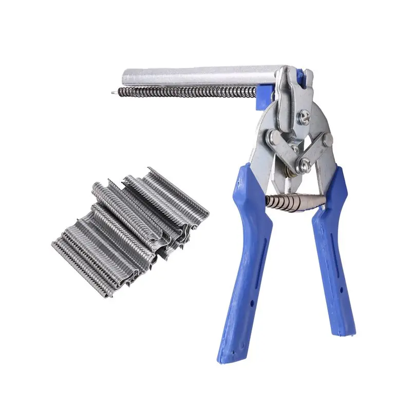 Exquisite-3X Hog Ring Plier Tool With 1800Pcs M Clips Staples Chicken Mesh Cage Wire Fencing Anti-Slip Handle Hand Tools
