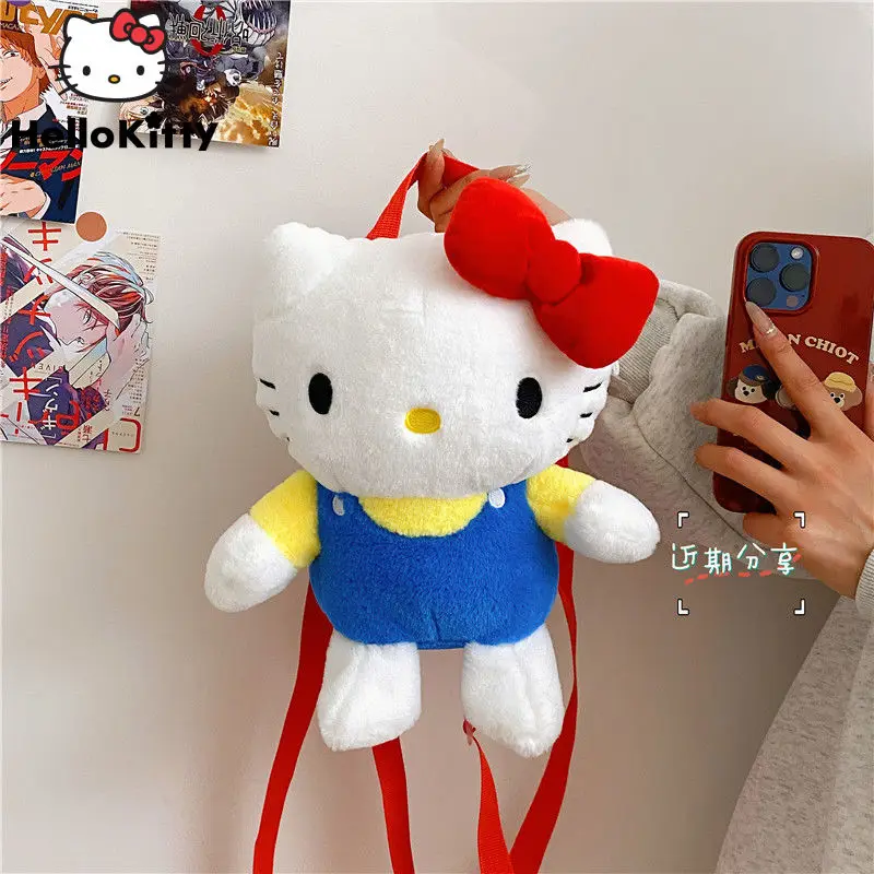 Sanrio Hello Kitty Cute Plush Mini Bags Y2k Girls Cartoon Aesthetic Red Bow Pocket Backpacks Women Japanese Style Shoulder Bag