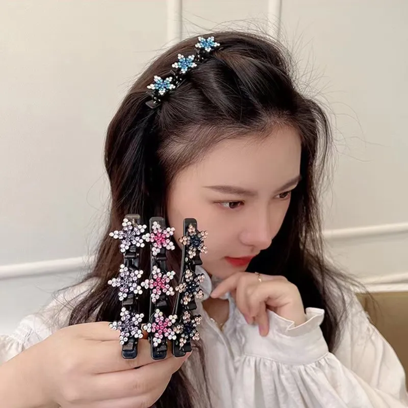 1/2 Buah Jepit Rambut Kepang Bunga Elegan Jepit Rambut Kristal Manis Wanita Bando Jepit Rambut Poni Aksesori Rambut Pegangan Rambut Mode