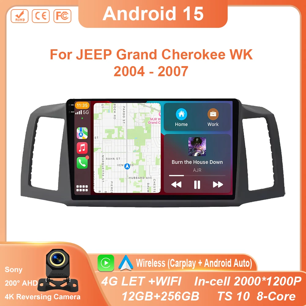 

Android 15 Carplay Auto For JEEP Grand Cherokee WK 2004 2005 2006 2007 Multimedia Car Radio Navigation Player Video WIFI+4G DSP