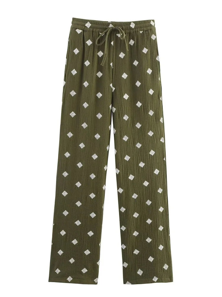 2026年春 レディース カジュアル ストレートレッグパンツ 長袖 刺繍入りシャツ ターンダウンカラー レディースファッション 快適なフィット感