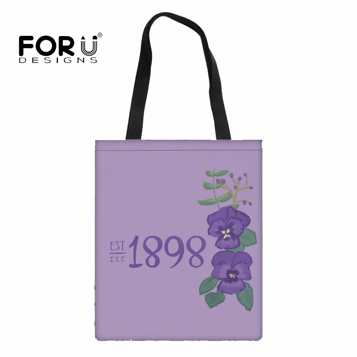 FORUDESIGNS Reusable Shopping Bag Canvas Large Capacity Handbag Tri Sigma 1898 Founding Year Sorority Tote Bag Woman Fashion