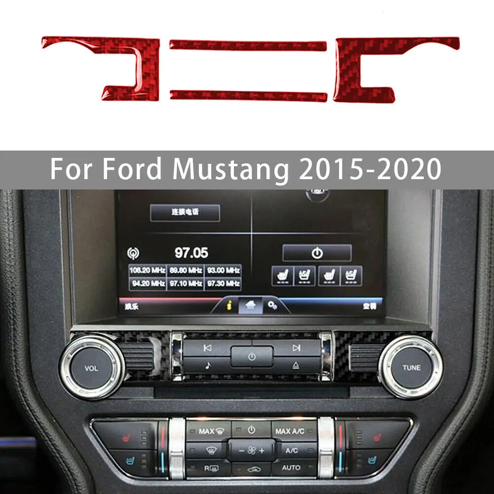 

4x Real Carbon Fiber Center Console CD Panel Trim Cover For Ford Mustang 2015-2019 Interior Mouldings Sticker