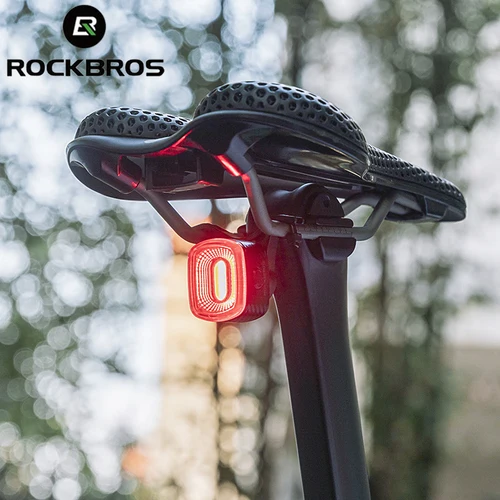 Imagen 1 del producto ROCKBROS-luz trasera inteligente para bicicleta, freno de parada automática IPX6, resistente al agua, carga tipo C, luz trasera para bicicleta, luces LED