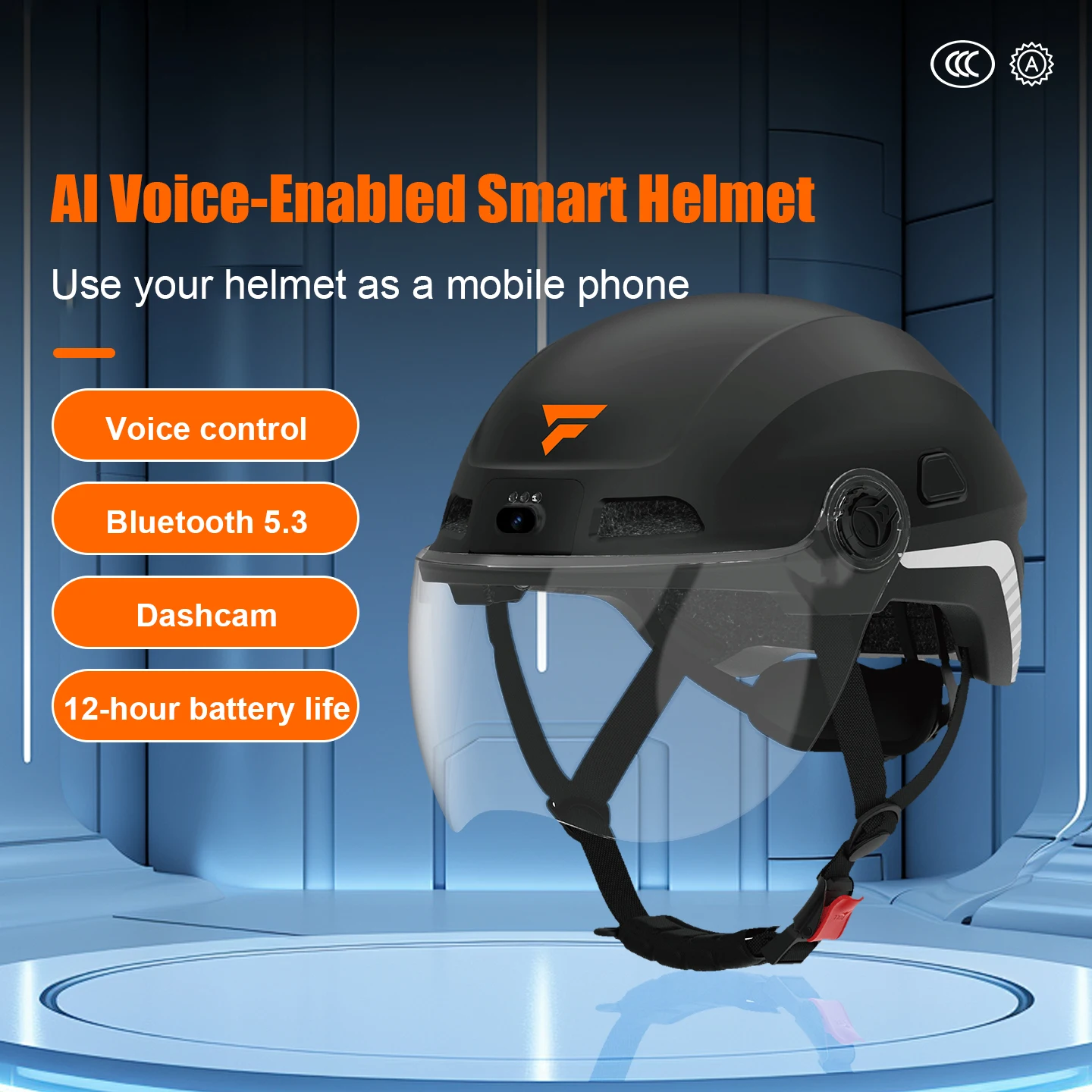 M8 Intelligence Motorcycle Helmet Bicycle Safety Helmet Built-in Noise-canceling BT Dashcam with LED Headlights view 2