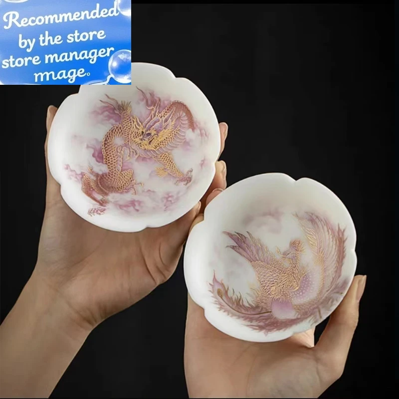 

Красивые фарфоровые эстетические аксессуары для чашек ручной работы, посуда для Peking Opera Phoenix Loong для пуэра, кунг-фу, белый красный чай