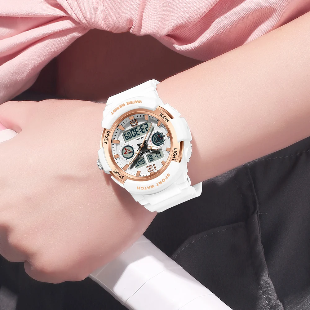 SANDA Luxury Ladies LED Digital Sport Watch Fashion Casual White Wrist Watch Women Girl LED Quartz Waterproof Luminous Watches