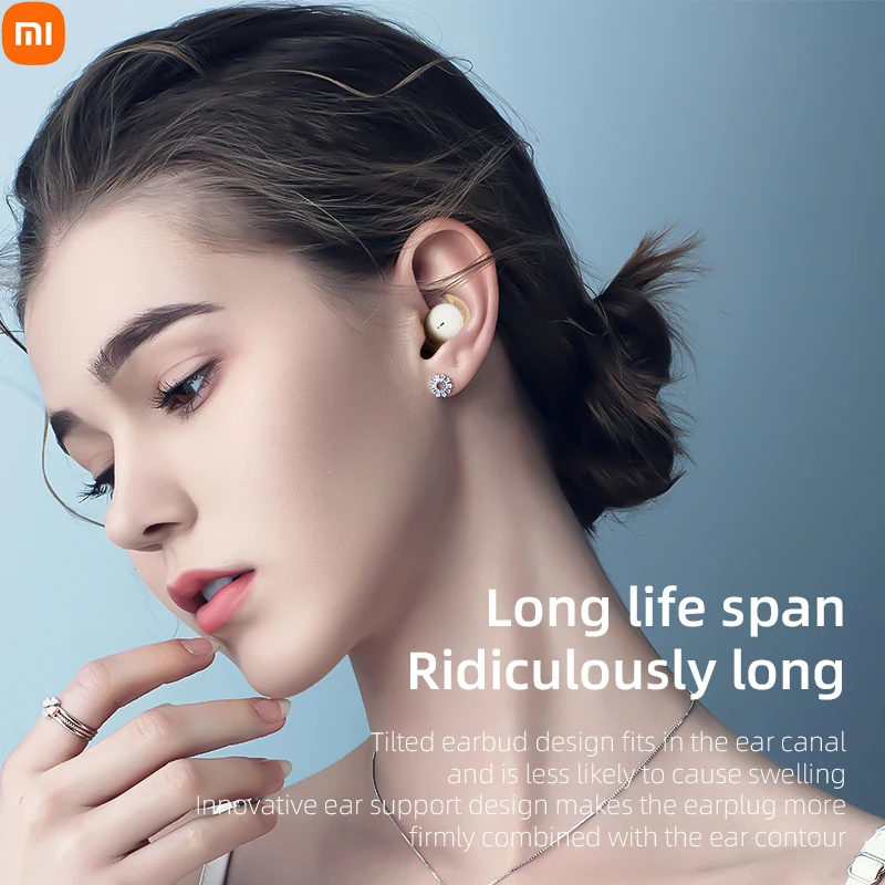 Xiaomi MY002 Earphone tanpa kabel Mini, earbud tidur kecil tidak terlihat Bluetooth pemblokiran kebisingan untuk headphone Tidur samping