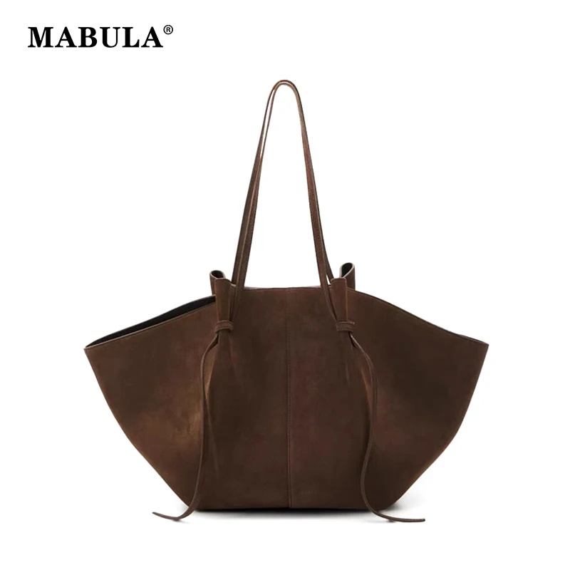 MABULA Vintage Suede Large Capacity Tote Handbag Brand Luxury Design Women's Shoulder Shopping Pouch Ladies Fashion Commuter Bag