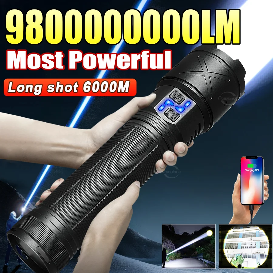 

Самый мощный тактический фонарь с регулируемым фокусом, водонепроницаемый, для кемпинга, светодиодный, с супердальним лучом до 6000 м