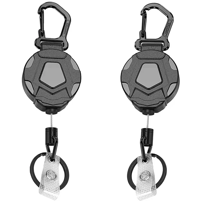 Tactical ID Badge Reel Stainless Retractable Wire Rope Heavy Duty Carabiner For Camping Keyring Lanyard Outdoor Keyring Holder